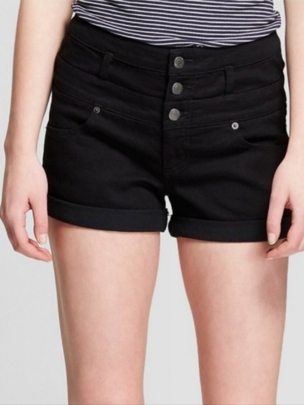 Mossimo High Waist Black Denim Roll Cuff Stretchy Jean Shorts